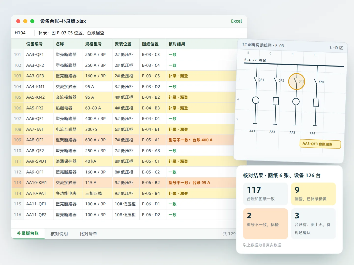 图纸和台账交叉核对补漏
