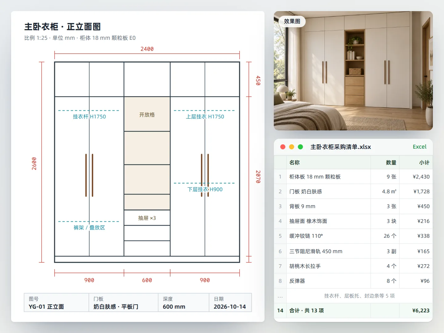 柜体立面图加采购表
