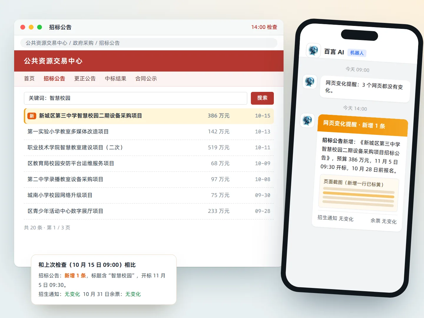 余票和网页变化提醒